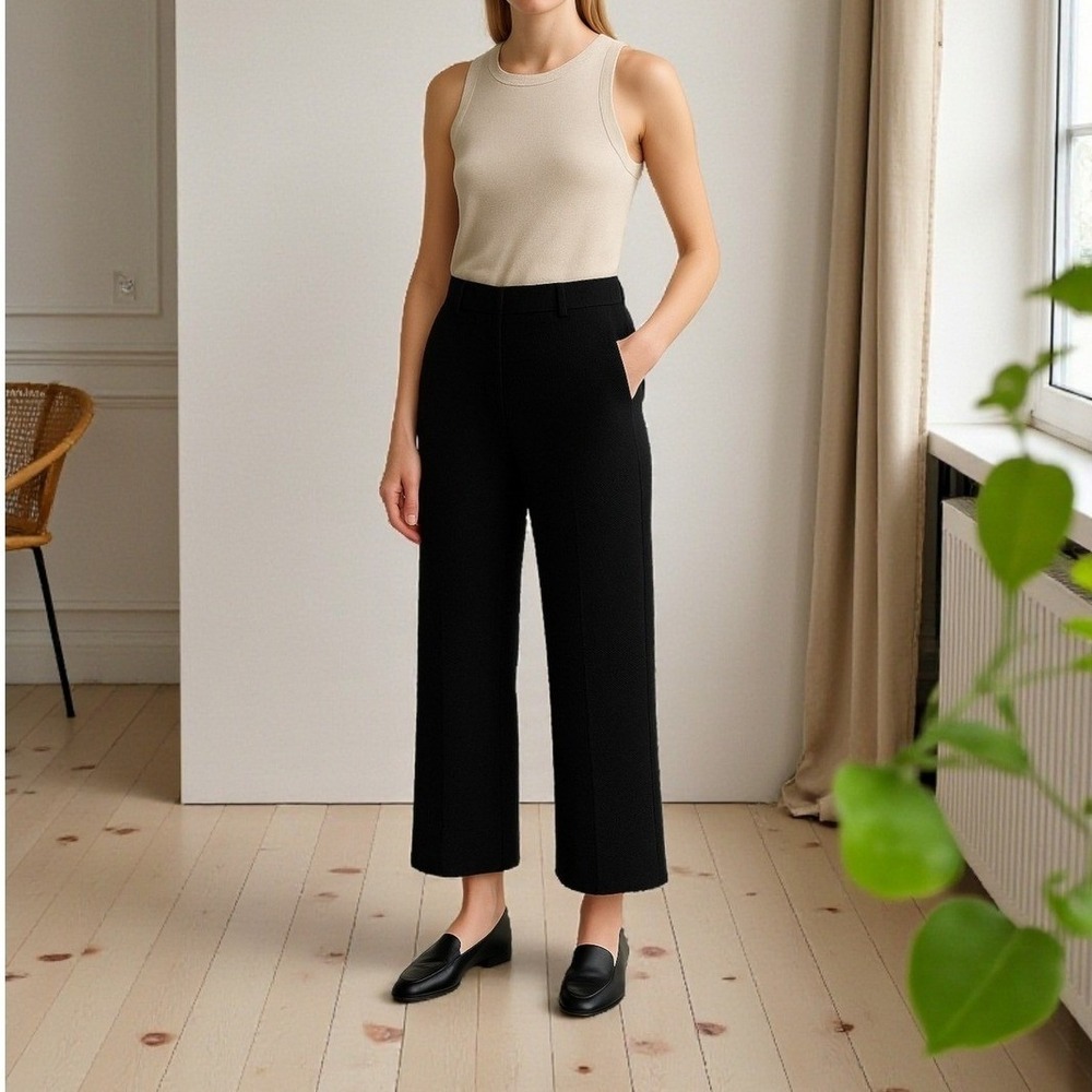 TOVE Anouk Textured Silk Cotton Cropped Trousers Black 38/6 Old Money Minimalist
